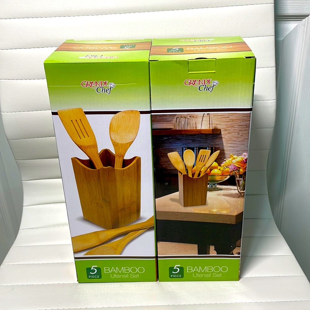 Grande Chef 5 Piece Bamboo Utensil Set, bundle of 2 sets